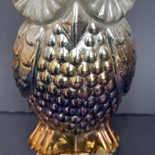 Mercury Glass Owl Figure Statue VTG Ombré Decor 10” Tall Metal Base Made India - Picture 3 of 10