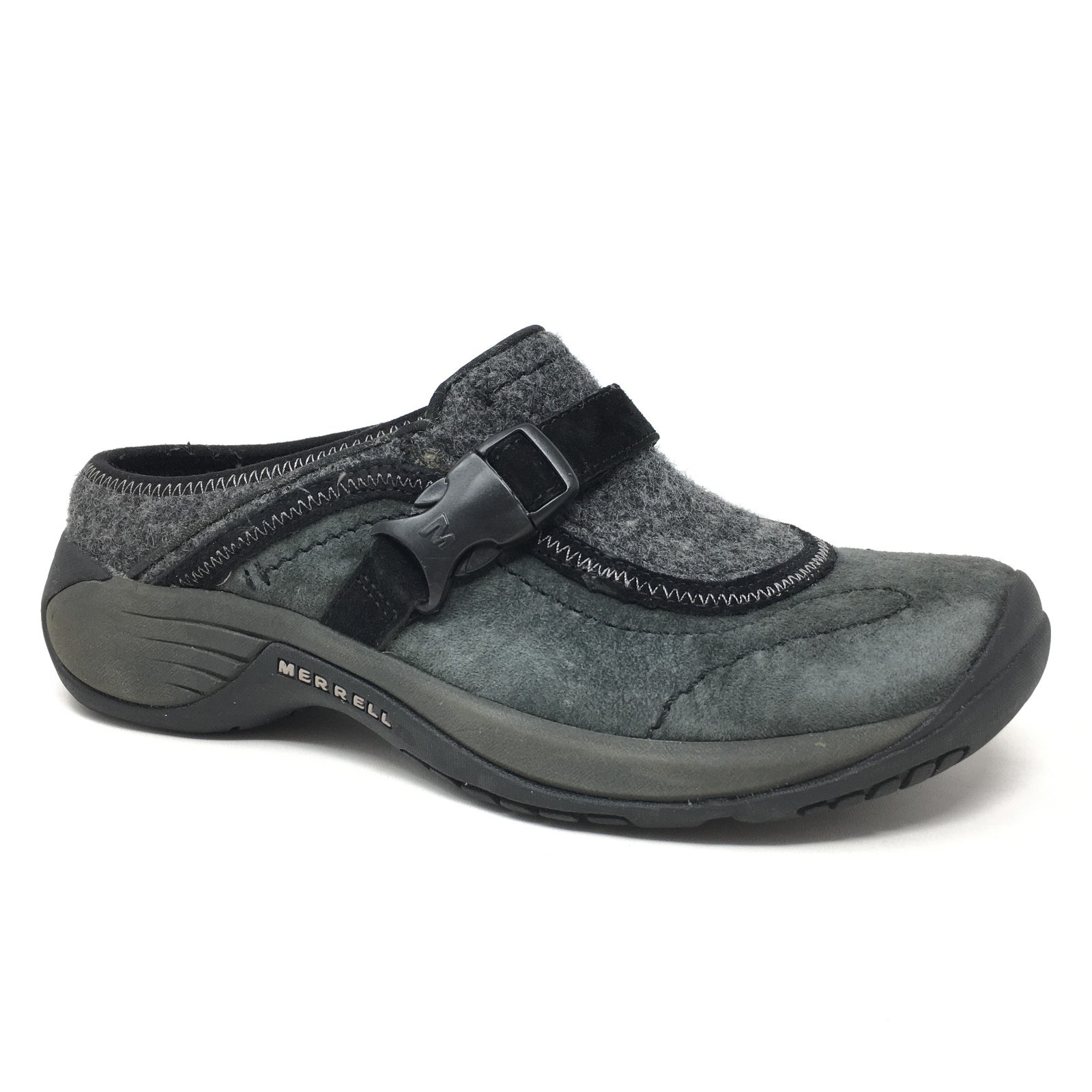 Mocassini Merrell Encore zoccoli laterali scarpe donna taglia 6 grigio ombra scamosciato