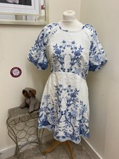 Lipsy London Size 14 Blue and White Floral Tea dress Cotton linen Mix Size Uk 14