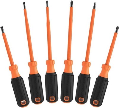 6 Piece Insulated Screwdriver Set, 1000V, Phillips, Slotted, Square Tips