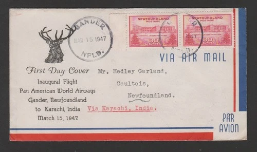Newfoundland 1947 first flight to Karachi India Pakistan