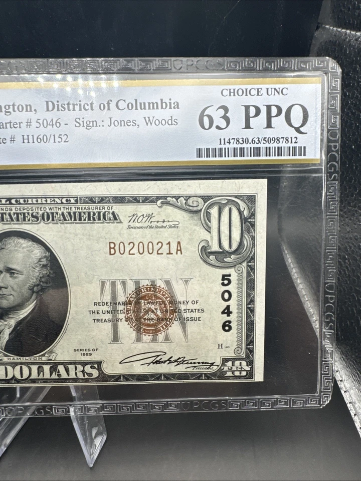 1929 $10 Riggs Nat'l Bank Washington, DC Fr. 1801-1 CH. 5046 Type 1 PCGS 63 Top - Image 4 of 4