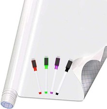 Self Adhesive White Board Paper 6.5ft Dry Erase Wall Sticker Roll 4 Markers