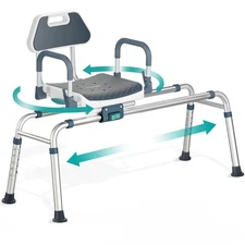 Sliding Shower Chair Tub Transfer Bench with Swivel Seat, Shower Bench for El...