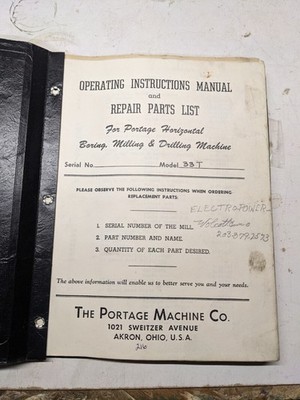 PORTAGE BORING MILLING MACHINE OPERATOR SERVICE MANUAL PARTS LIST BOOK 33T 1963