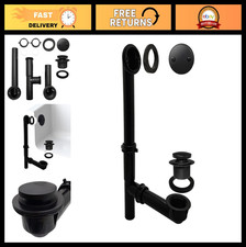 14" Matte Black Tubular Bathtub Waste Overflow Assembly, Tip-Toe Drain Plug, 2