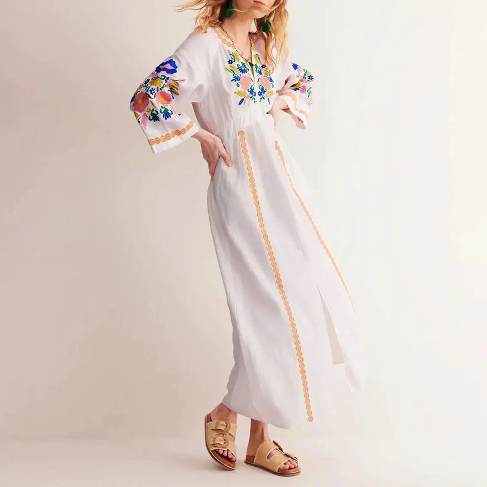 Boden Una Linen Embroidered Dress UK 10 Petite - Image 3 of 4