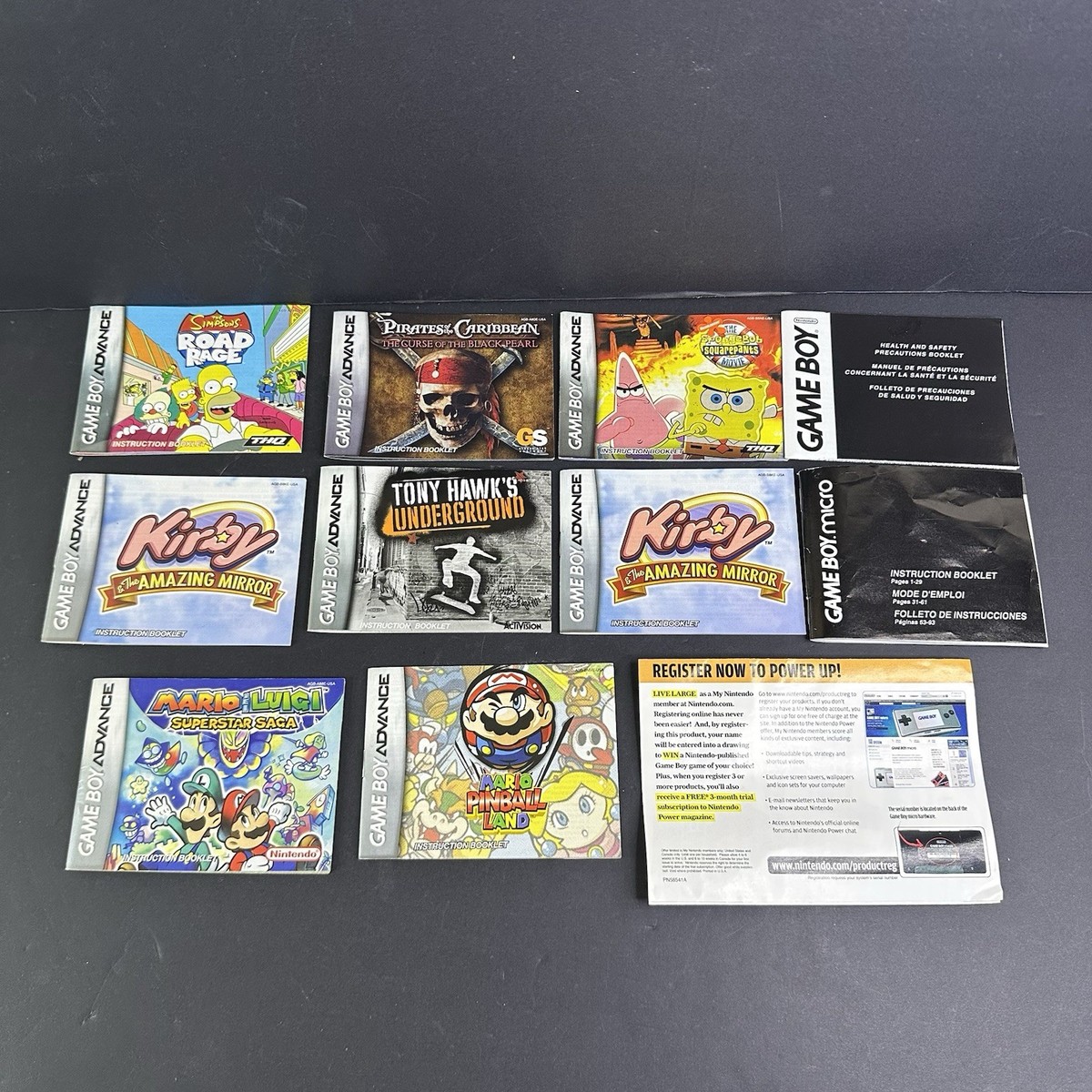 Gameboy Advance GBA Micro Manual Lot Of 11 Mario Kirby Simpsons
