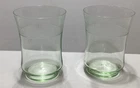 Pair Of Vintage Uranium Green Depression Glass Tumblers 4” Etched