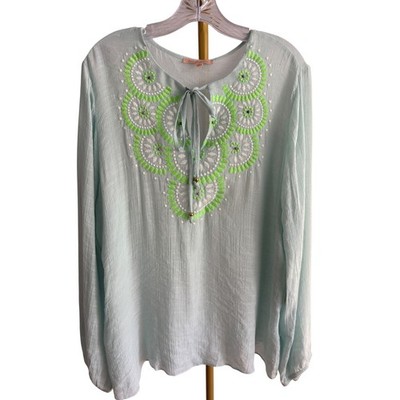 NWT Gibson Latimer Blouse Womens XL Blue Rayon Boho Embroidered Festival Beach