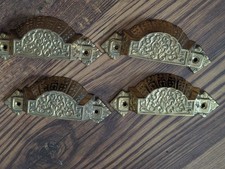 4 Reproduction Brass Bin Drawer Pull Fancy Victorian Style NO Screws