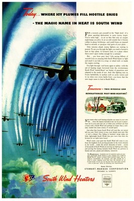Vintage South Wind Heaters Poster   - 1940s Aviation Art - 24x36  Premium