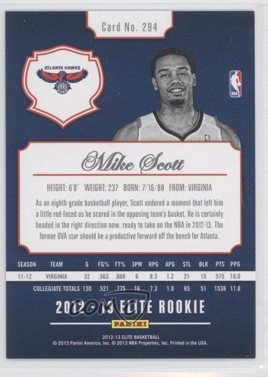 2012-13 Elite Elite Rookie /599 Mike Scott #294 Rookie RC - Image 2 of 2