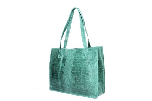 Italienische Echtleder Kroko Print Handtasche / Schultertasche - Türkis Grün