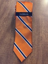 NWT Croft  Barrow Necktie Orange with navy  white stripes NEW