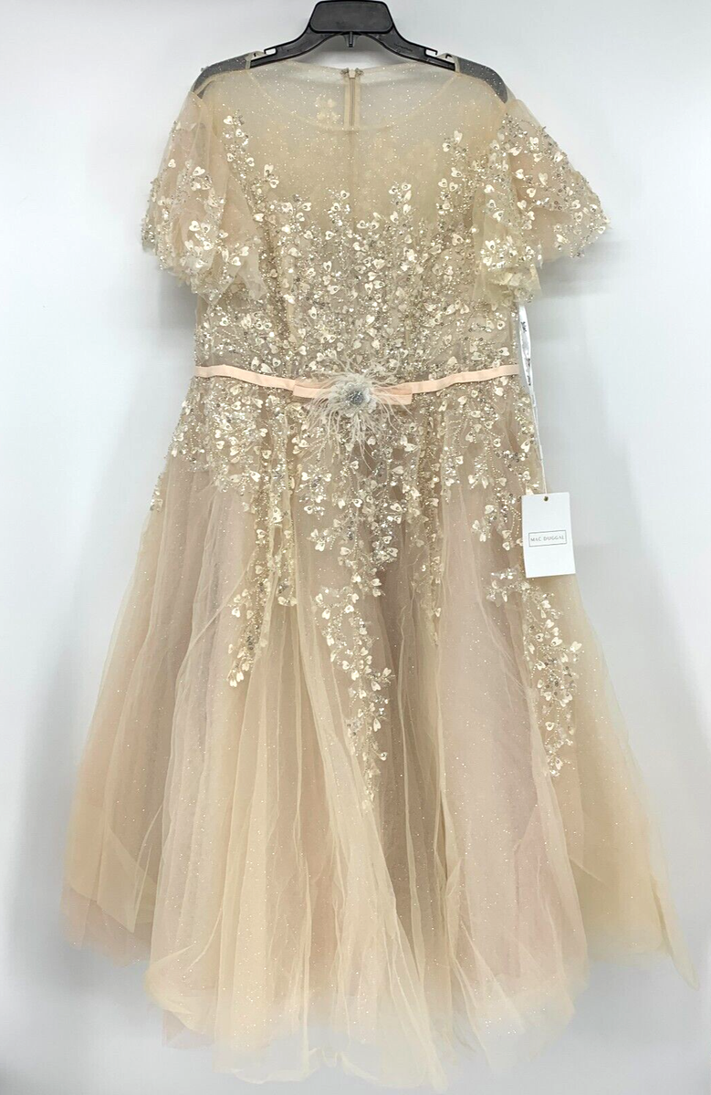 mac duggal embellished flutter sleeve bow waist a line dress V Neck Embellished Flutter Sleeve A Line Dress Mac Duggal