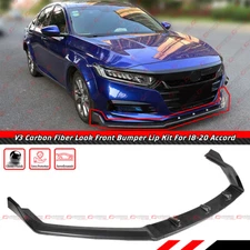 For 2018-20 Honda Accord JDM V3 Carbon Fiber Look Front Bumper Chin Lip Splitter