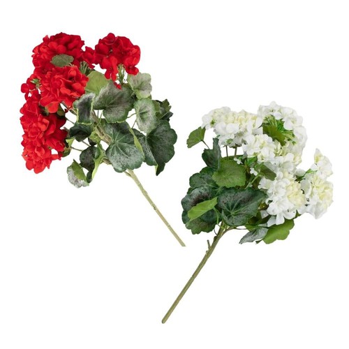Set of 2 Artificial Weather Resistant Red and White Silk Geranium