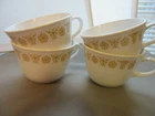 (4) Vintage Corelle Corning Pyrex Gold Butterfly Closed Handle Coffee Cups New