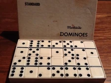 Vintage Dominoes White Bakelite in Box Marblelite