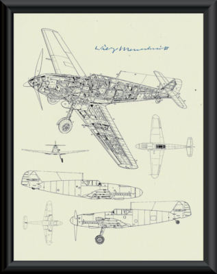 Willy Messerschmitt Autograph Reprint Diagram of BF109 On Fine