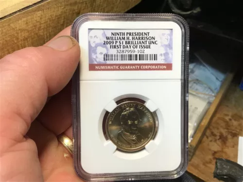 2009-P William H. Harrison or Polk NGC Slab Presidential Dollar -1st Day Issue