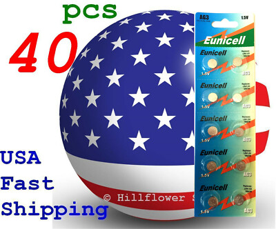 40 pcs AG3 LR41 TopUS SR736 G3 392A 384 Card 1.5V 0% Hg Alkaline Battery