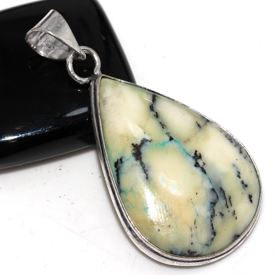 Green Dendritic Opal 925 Silver Plated Gemstone Pendant 2