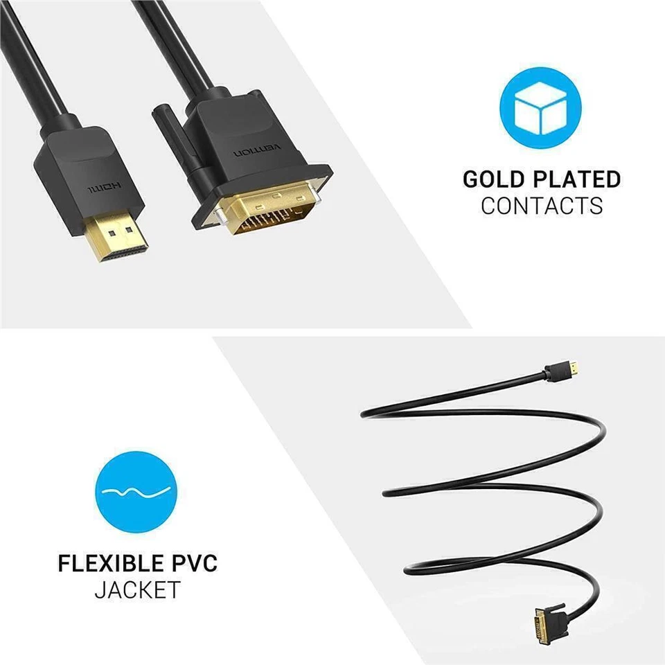 HDMI to DVI Cable Bidirectional DVI-D 24+1 Male to HDMI Male Adapter 5m - Image 2 of 4