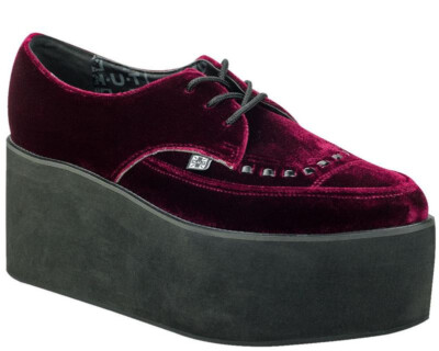 T.U.K. A8834 TUK 3-Eye Tie Pointed Eva Stack Creeper Burgundy Velvet