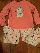 Carter's Girls Winter Pajama Set Size 12 Snowman EUC