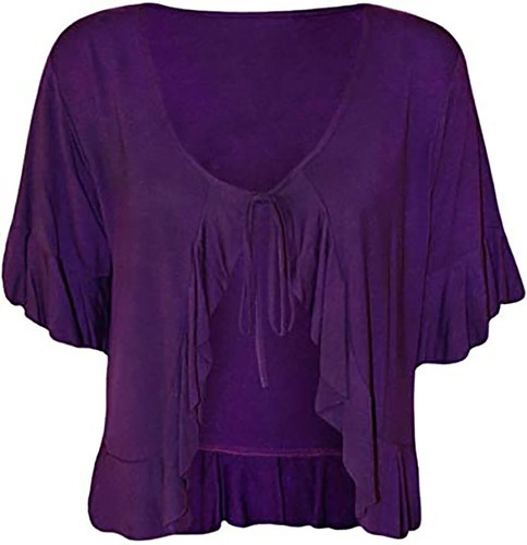 DAMEN KRAWATTE VORNE BOLERO ACHSELZUCKEN DAMEN EINFACH KURZE ÄRMEL FRILL SHIRT ZUGESCHNITTEN - Bild 6 von 12