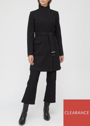 Womens Funnel Neck Belted Coat Jacket 