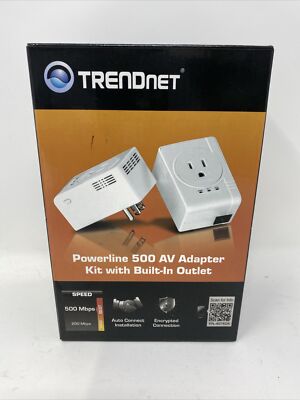 TRENDnet TPL-407E  Powerline 500 AV Adapter White Built-In Outlet Qty 1 READ