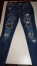 Judy Blue Womens Skinny Jeans Sz 9 29 Distressed Leopard Print Casual