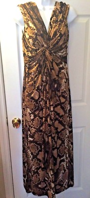 CHICO'S Snake Maxi Dress Python Print Jersey Knit Maxi Brown Twisted Sz 0.5 XS 6