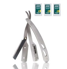 Navajas De Afeitar De Barbero Profesional Acero Inoxidable Estuche De Cuero 15BL