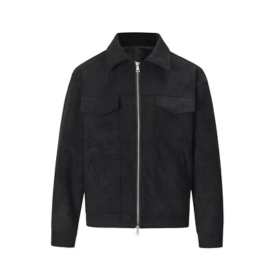 Men's Black Suede 100% Real Soft Leather Jacket Zip-Up Luxury Four-Pocket Jacket