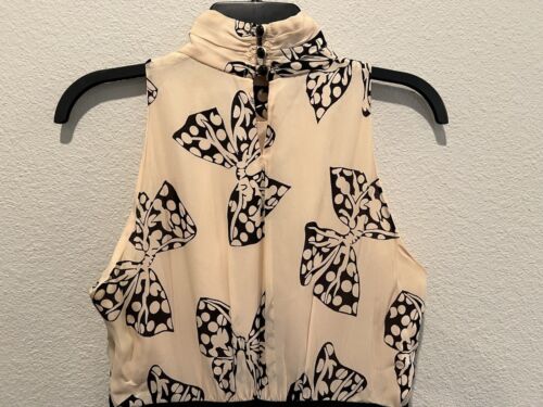 Vestido de seda firmado Milly estampado de lazo cuello alto falda de lana cintura chisme niña 6 - Imagen 4 de 14