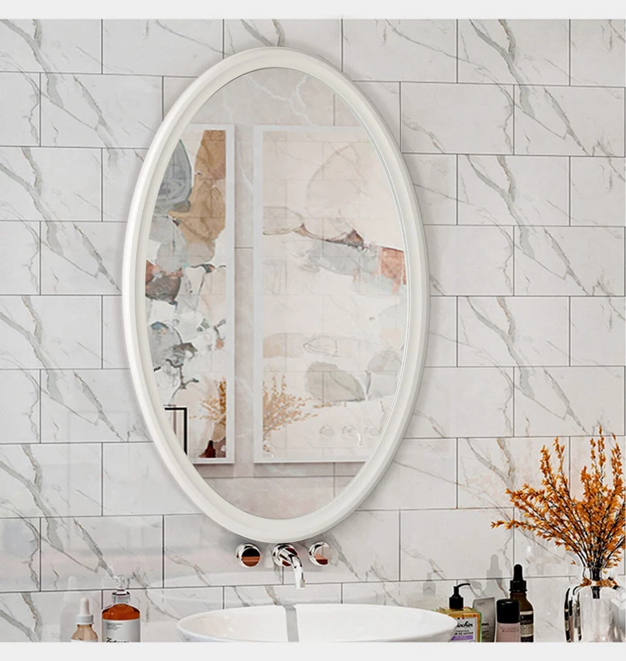 Espejo de tocador ovalado de madera maciza HansAlice para dormitorio baño espejo montado en la pared Foto 2 de 4