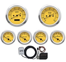 Motor Meter Racing Classic Yellow 6 Gauge Set 85mm Gps Speedometer Mph F Psi