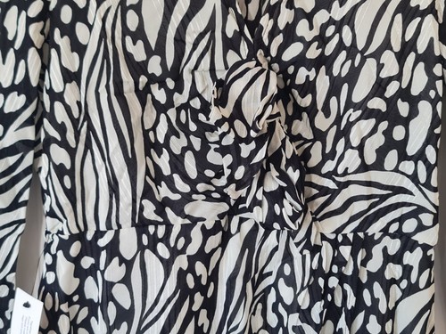 Top Shop Dress Uk 10 Petite Black White Polyester Long Sleeve NEW With Tags - Picture 4 of 8