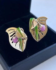 Vintage Gilt Sterling Silver 925 Women's Stud Earrings Hot Enamel Italy 11 gr