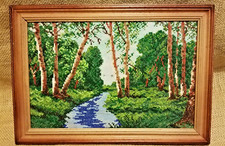 Vintage Hand Made Counted Cross Stitch Nature Scene Framed 10.5 x 7.5