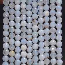 6MM CHALCEDONY BLUE LACE AGATE GEMSTONE MICRO FACETED ROUND LOOSE BEADS 15.5"