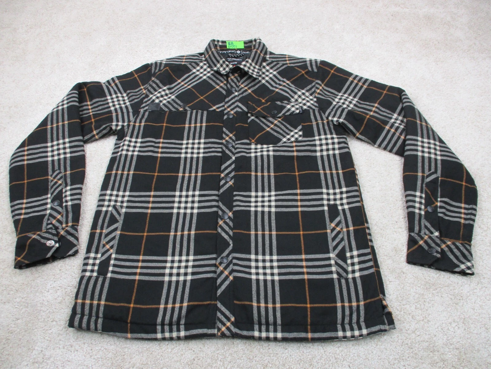 KAVU Shirt Shacket Men Medium Black Flannel Plaid Lined Pockets Casual Button Up