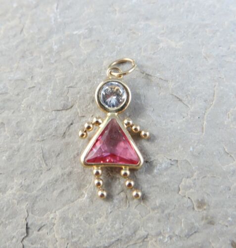 14k Yellow Gold Birthstone Baby Kid Pendant Pink Alexandrite June Girl Charm 917 - Picture 1 of 9