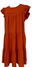 Anatoky Multi Tier Dress L Brick Orange Ruffle Cap Sleeve Cute Cool Comfy