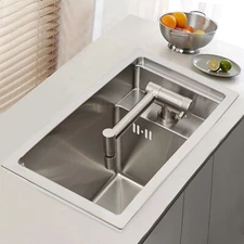 Stainless Steel Single Bowl Kitchen Laundry Sink Hidden Sink W/ Folding Faucet