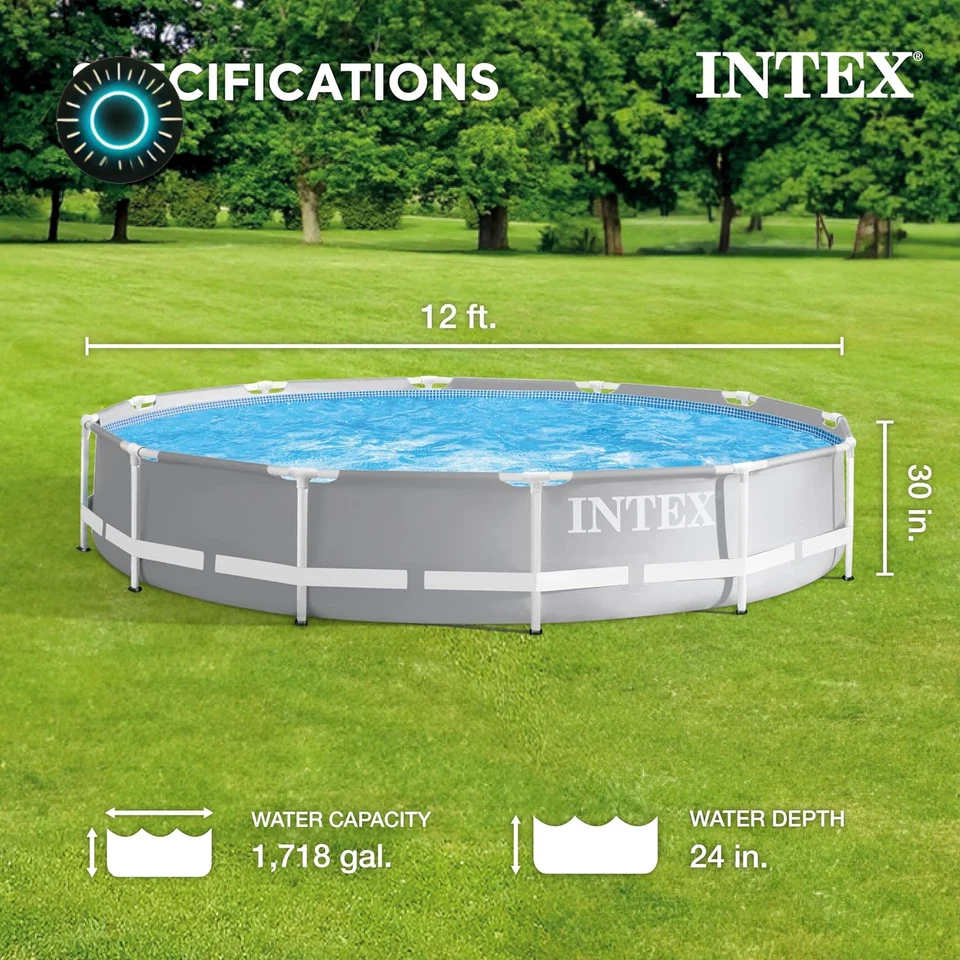 Piscina Exterior 12'x30" Marco Prisma Redondo Sobre el Suelo Piscina NUEVO Foto 3 de 4